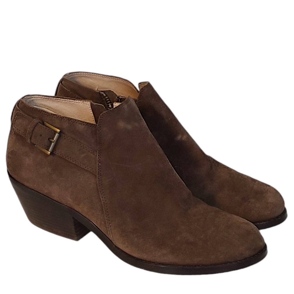 Eileen Fisher Vero Cuoio Brown Suede Leather Buckle Zipper Heel Boots Womens 10